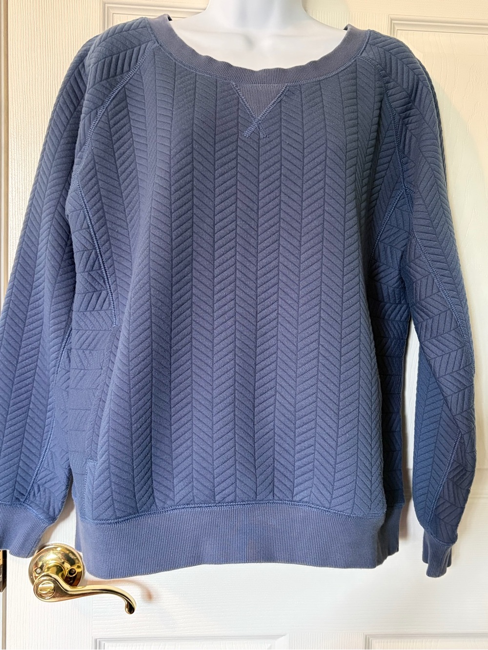 Prana Womans Quilted Chevron Pullover Slate Blue Size Large